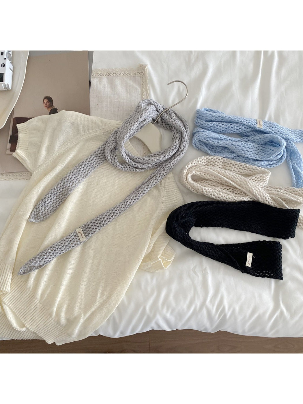 Scarvii - Mesh Knit Long Skinny Scarf
