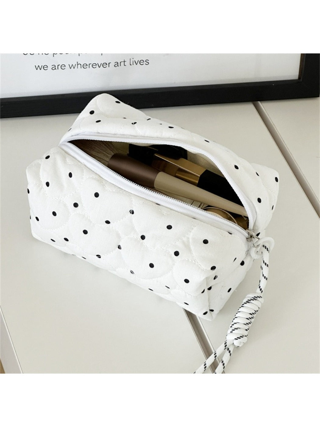 Cosbai Quilted Dot Cosmetic Bag front view with quilted dot pattern