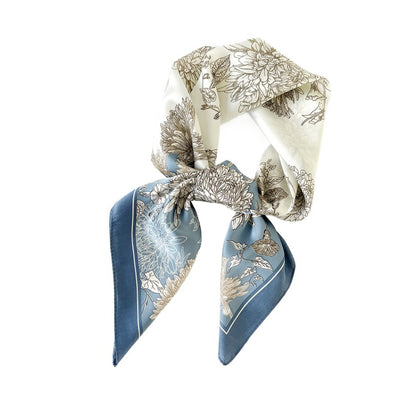 Scarvii - 27.5" Elegant Floral Print Square Scarf - Soft & Delicate