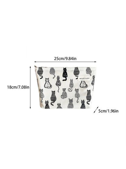 Cosbai – Canvas Makeup Bag with Cat Print
