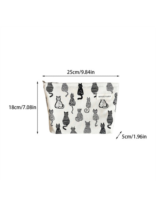 Cosbai – Canvas Makeup Bag with Cat Print