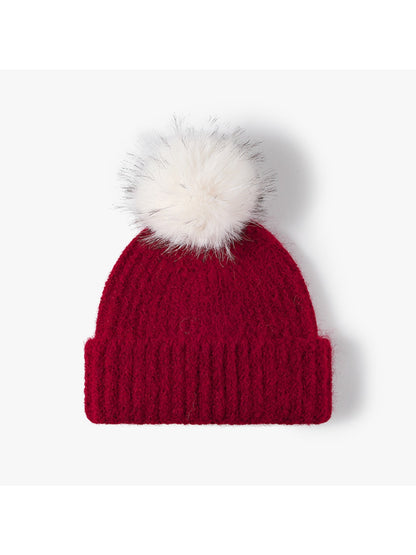 Haila - Solid Color Ribbed Cuffed Knit Beanie Hat