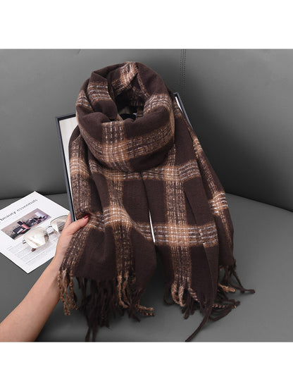 Scarvii - Double-Sided Bold Grid Plaid Fringed Scarf