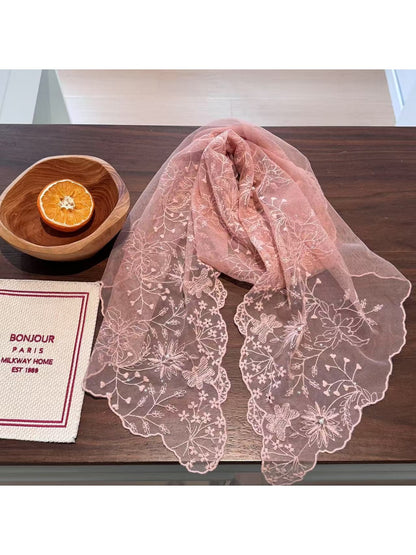 Scarvii - Scalloped Edge Lace Long Styling Scarf