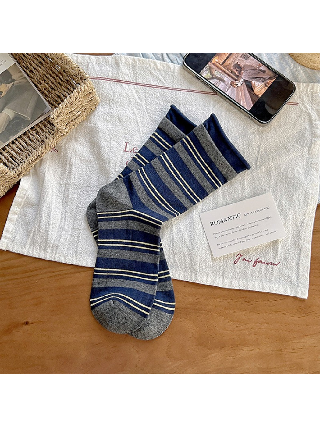 Rufia - Striped Cuff Knit Crew Socks
