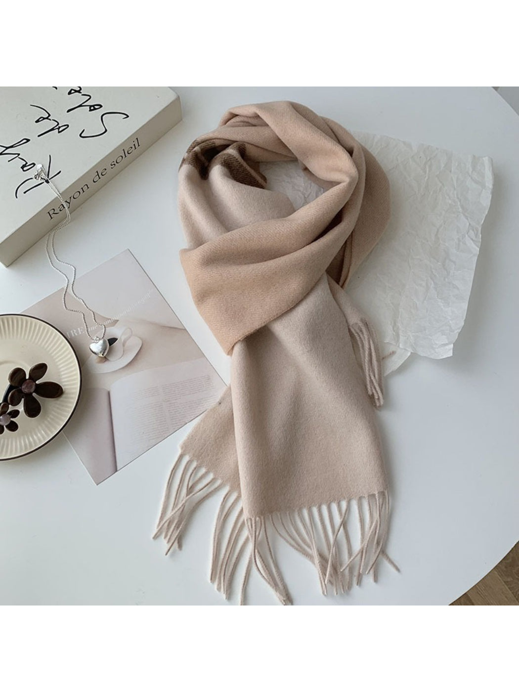 Scarvii - Soft Light Checked Fringe Scarf