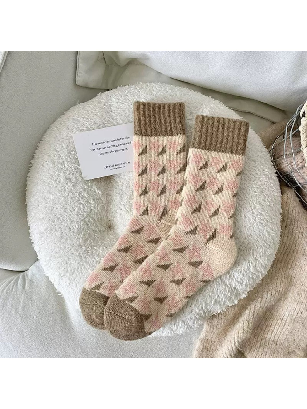 Rufia - Cozy Speckled Diamond Knit Crew Socks