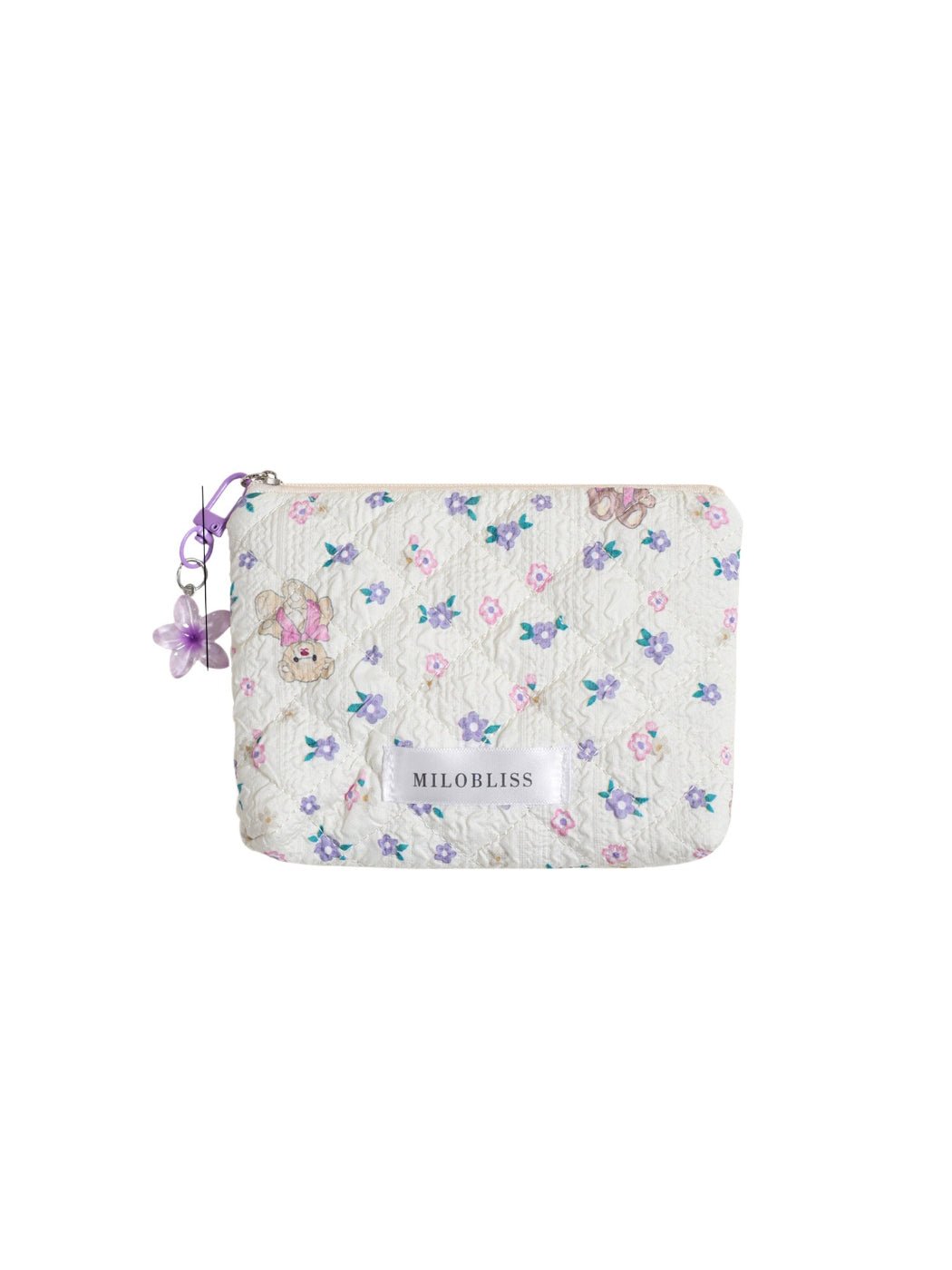 Cosbai - Cute Floral Zipper Pouch with Charm Accent