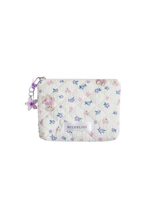 Cosbai - Cute Floral Zipper Pouch with Charm Accent