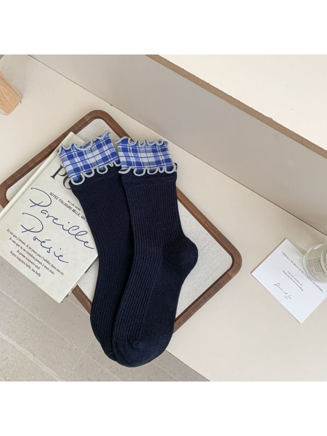 Rufia - Ruffled Edge Plaid Mid-Calf Winter Socks