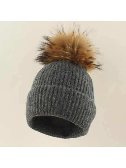 Haila - Brimless Ribbed Pom Pom Winter Knit Beanie