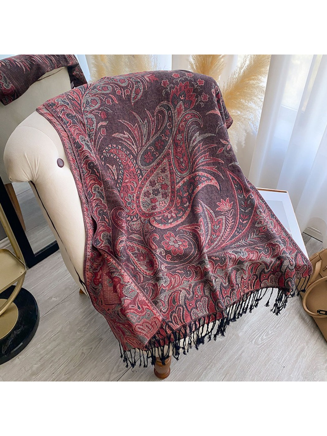 Scarvii - Paisley Print Fringe Trim Scarf