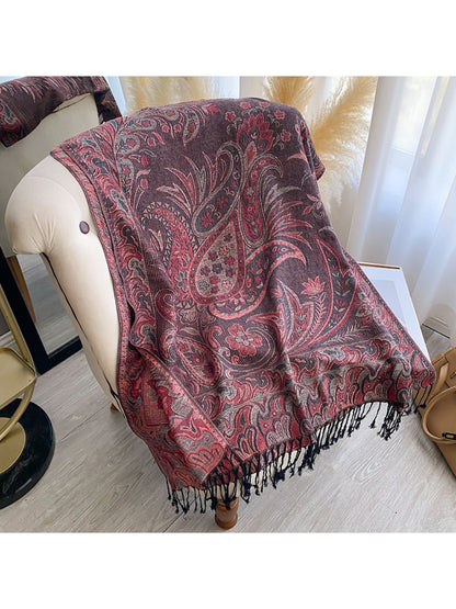 Scarvii - Paisley Print Fringe Trim Scarf