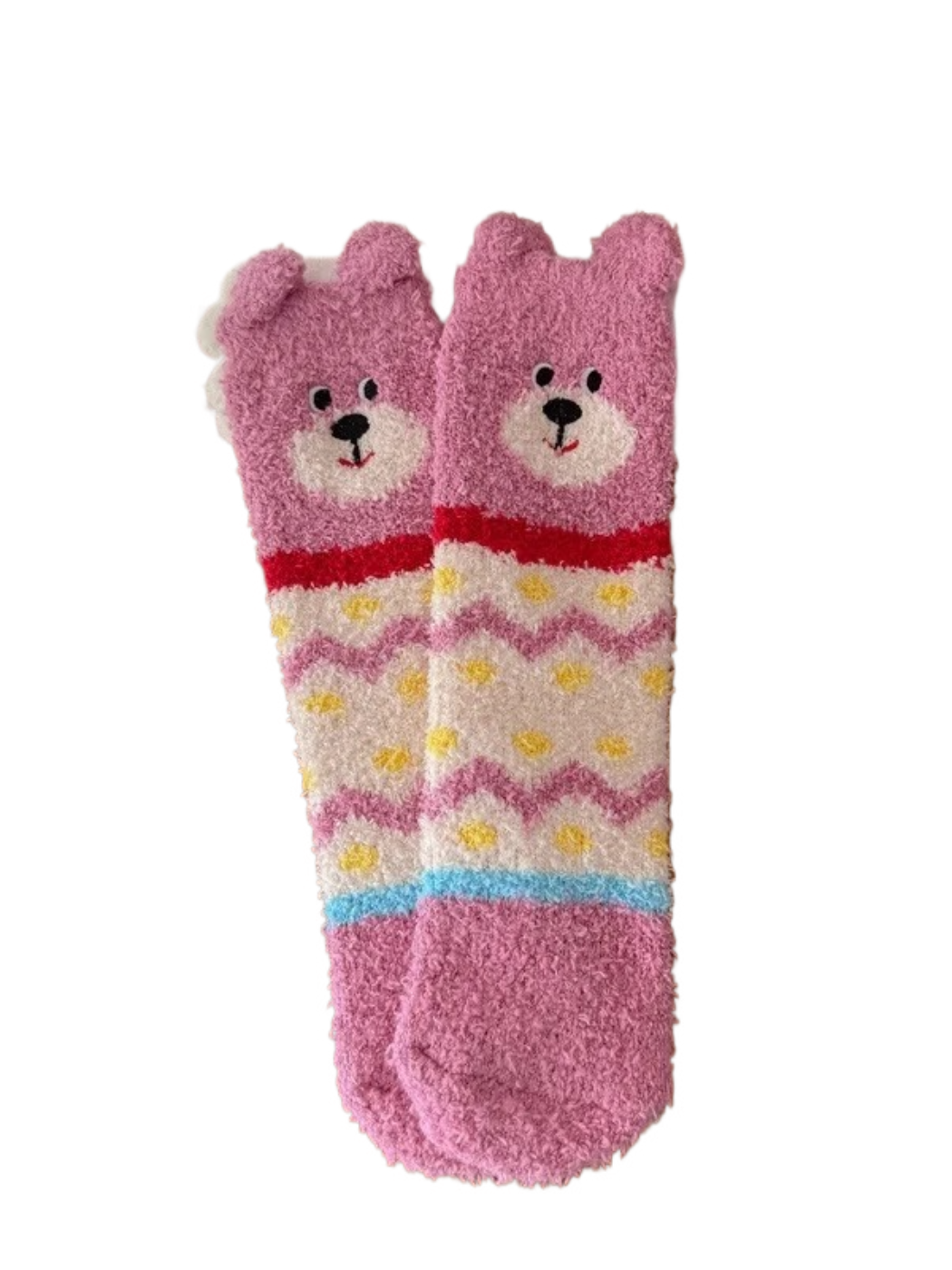 Rufia - Bear Face Fuzzy Ear-Edge Crew Socks