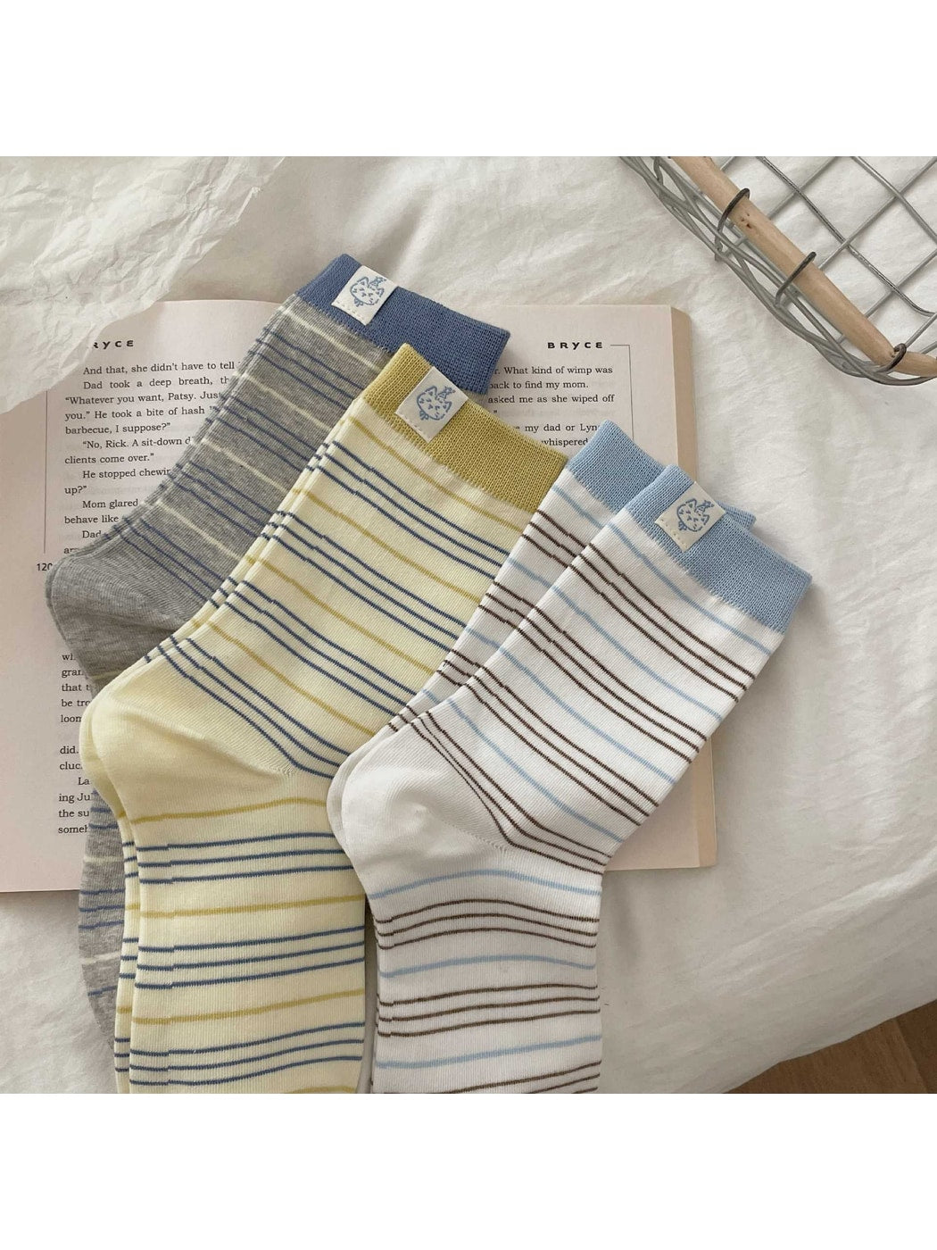 Rufia - Striped Crew Socks with Contrast Cuff