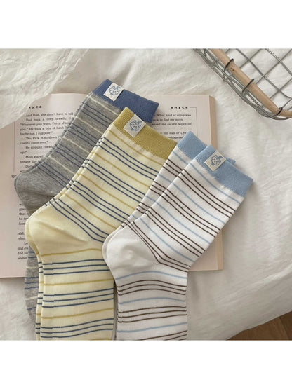Rufia - Striped Crew Socks with Contrast Cuff