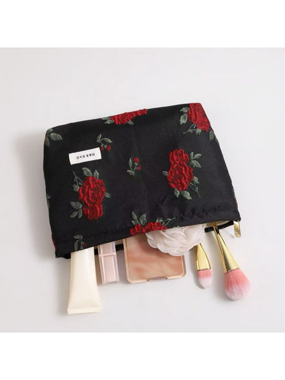 Cosbai - Rose Print Handheld Floral Makeup Bag