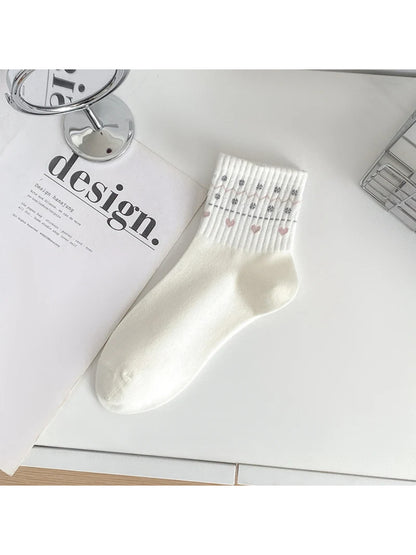 Rufia - Heart and Geometric Ribbed-Cuff Ankle Socks