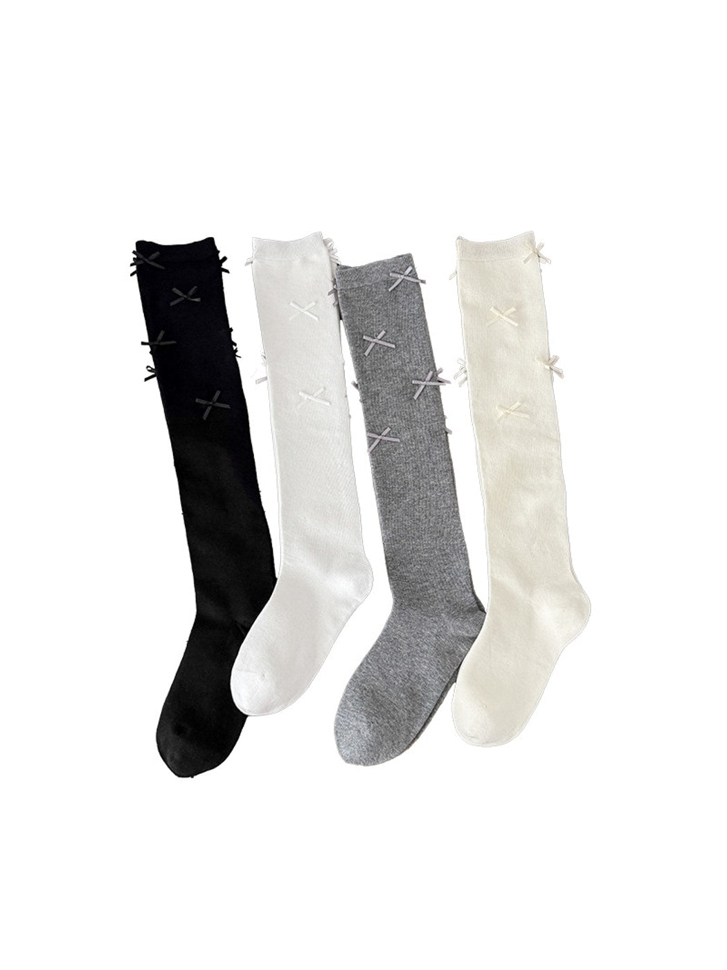 Rufia - Solid Color Bow Accent Knee-high Socks