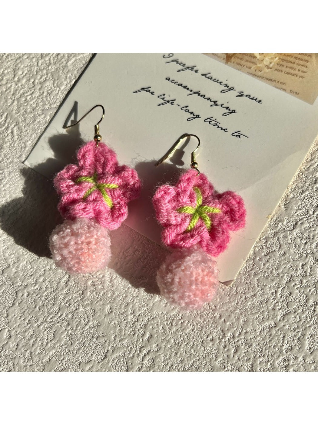 Earwish - Pink Crochet Flower Shaped Earrings