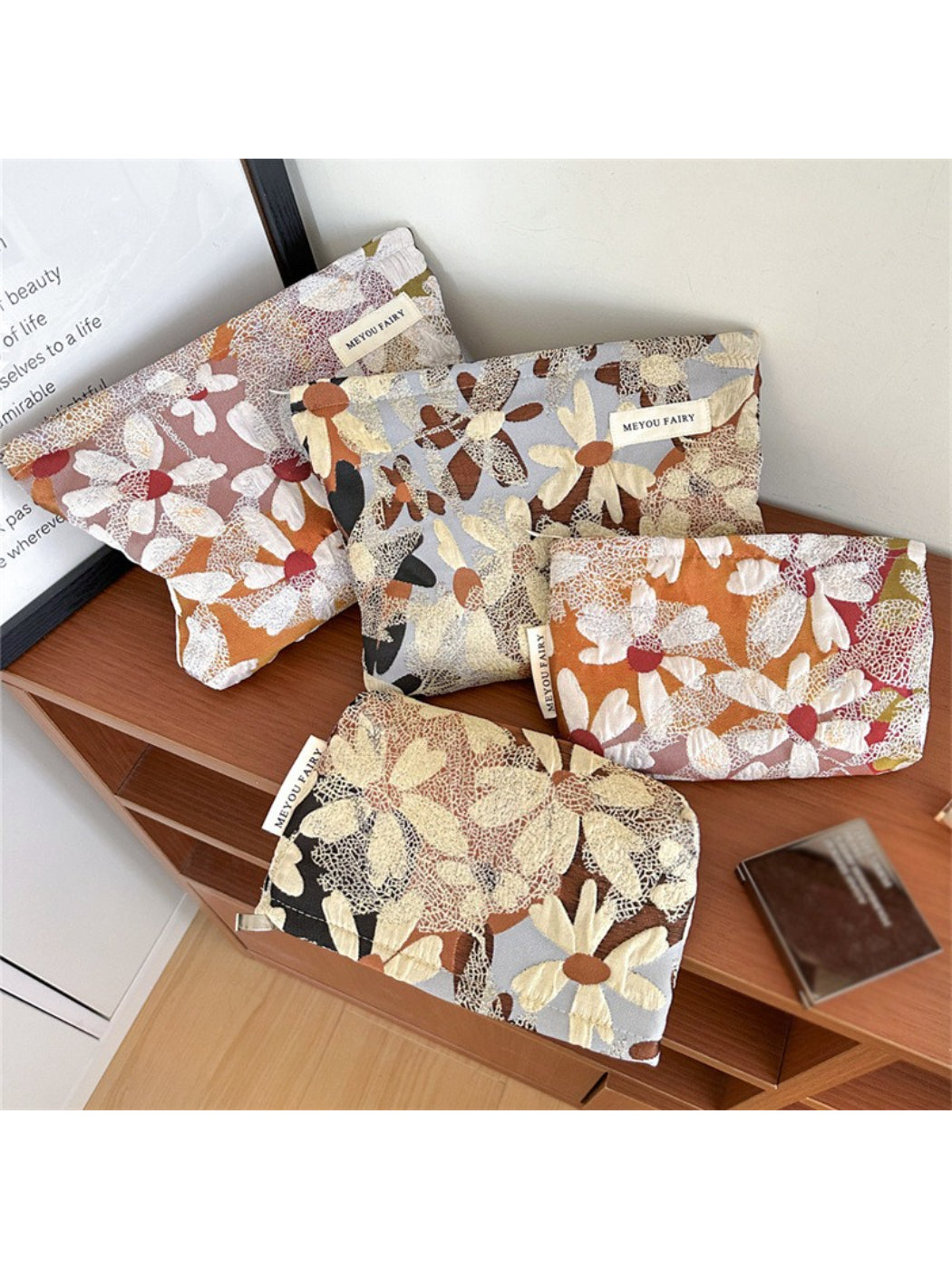 Cosbai warm tone floral makeup bag on a white background