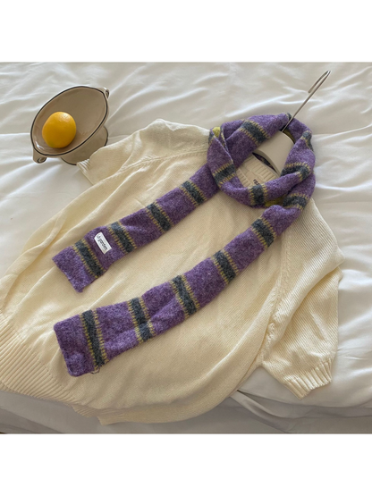 Scarvii - Colorful Striped Knit Skinny Scarf