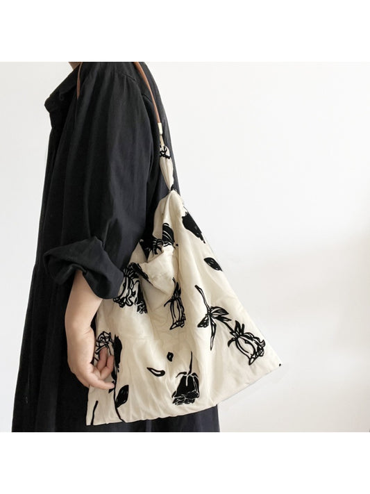 Cosbai Abstract Floral Slouch Shoulder Bag front view with floral pattern