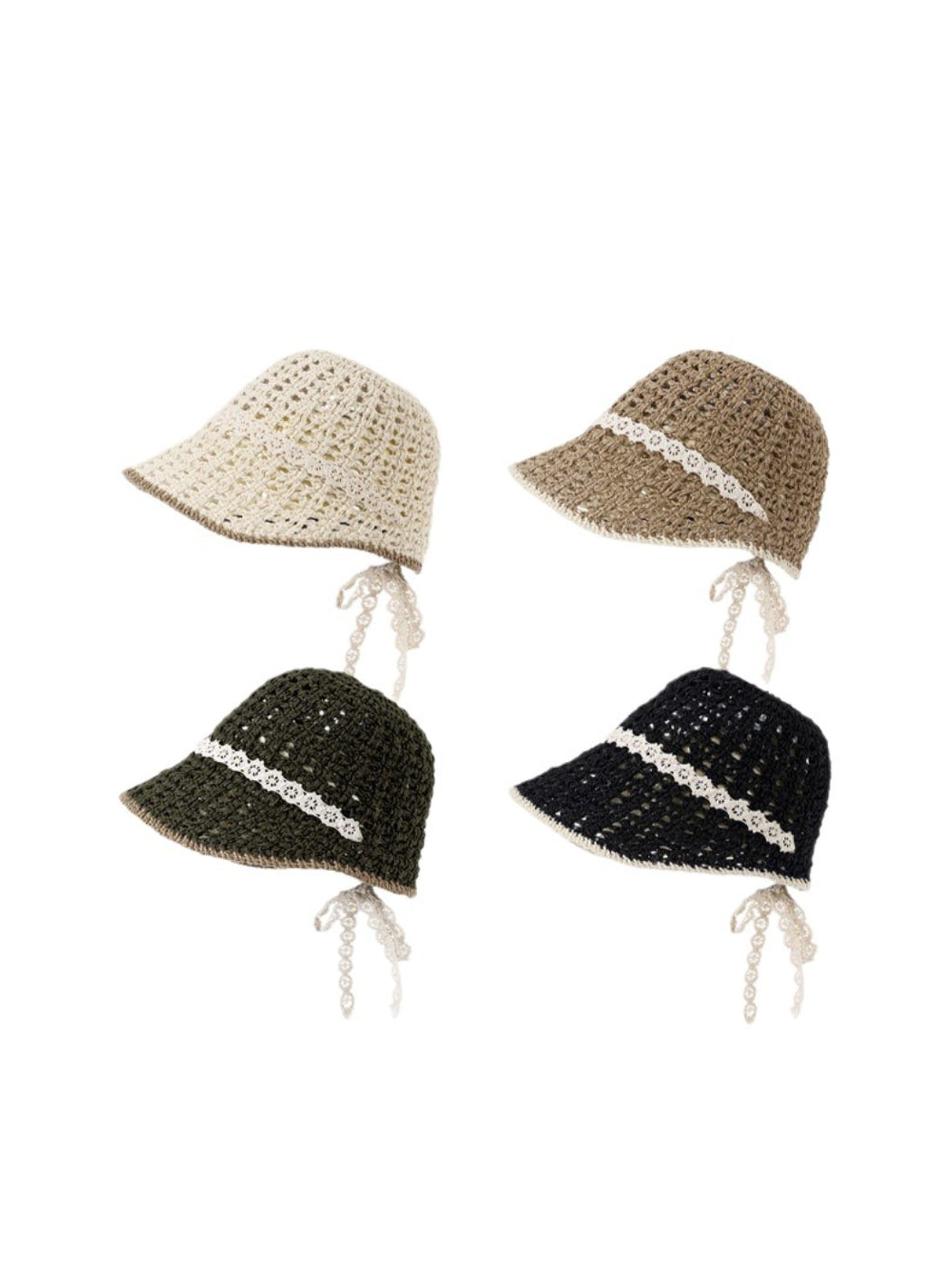 Haila crochet look summer hat in beige displayed on a white background