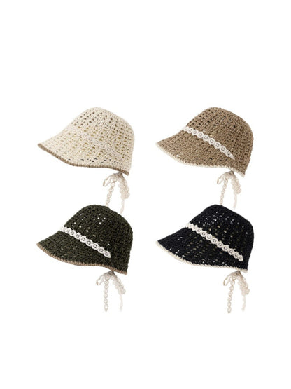 Haila crochet look summer hat in beige displayed on a white background