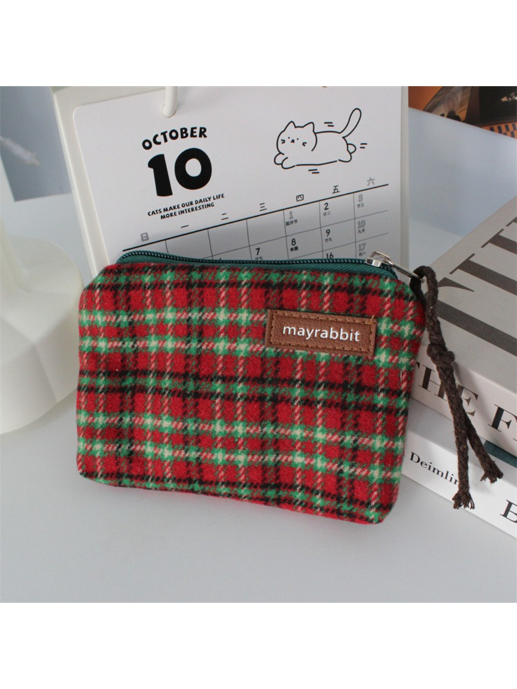 Cosbai - Vintage Plaid Zip Coin Pouch Bag