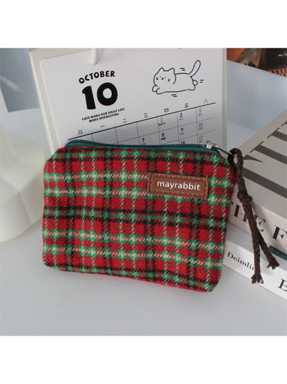 Cosbai - Vintage Plaid Zip Coin Pouch Bag