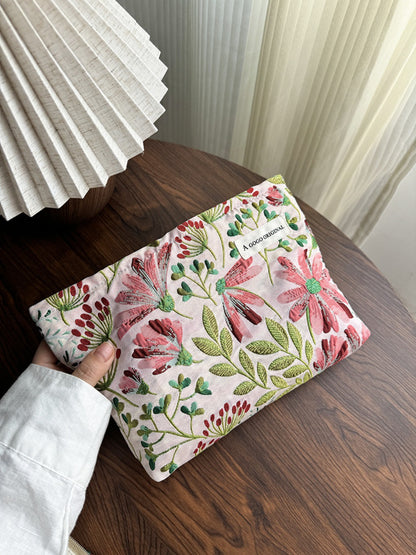 Cosbai – Retro Floral Embossed Canvas Makeup Bag