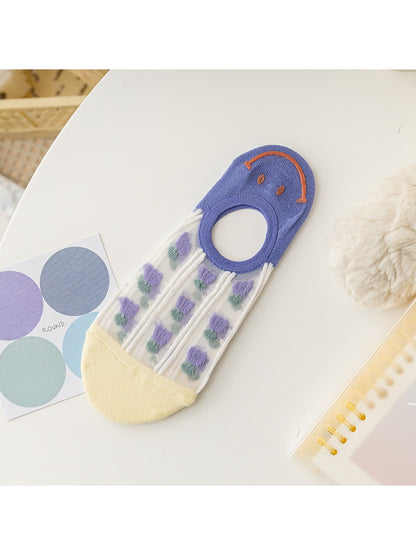 Rufia - Smiley Face Candy-colored No-Show Socks
