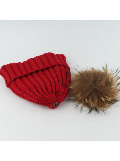 Haila - Solid Ribbed \ Cuffed Pom Pom Beanie