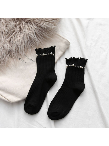 Rufia - Beaded Trim Ribbed Crew Socks product image 3