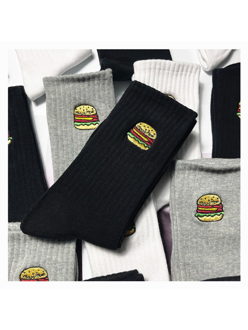 Rufia - Solid Base Burger Motif Crew Socks