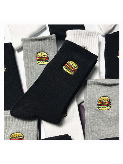 Rufia - Solid Base Burger Motif Crew Socks