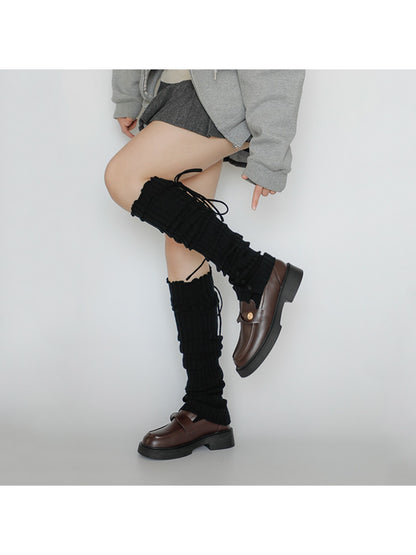 Cozyra - Button-and-Drawstring Ribbed Leg Warmers