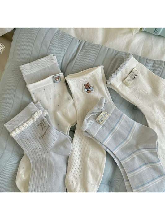 Rufia - Cute Bear Motif Ruffle Crew Socks