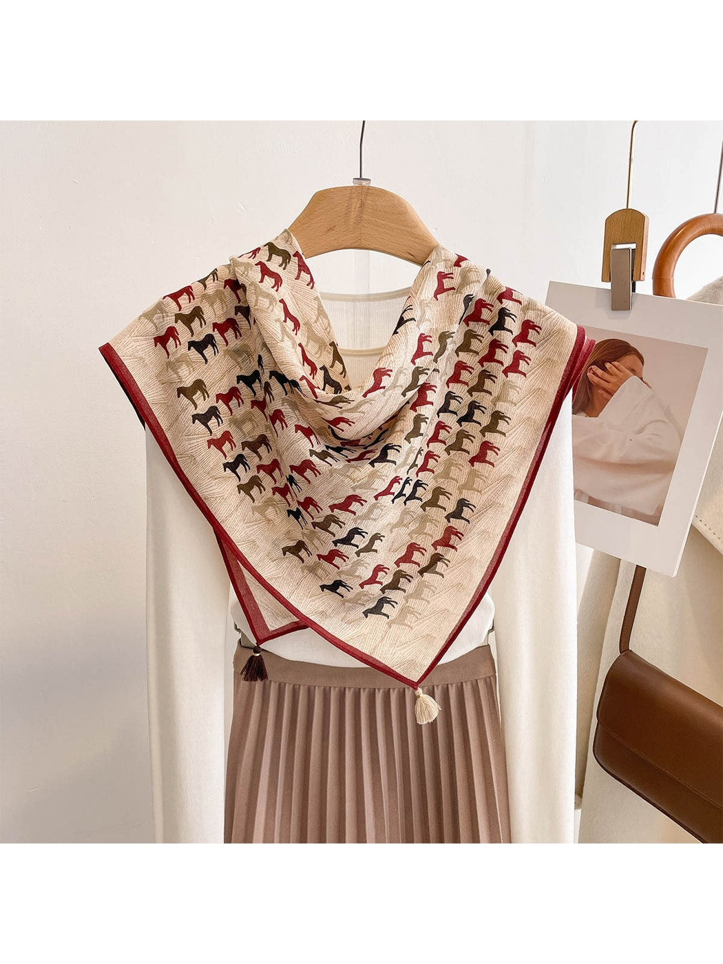 Scarvii - Horse Print Contrast Border Square Scarf