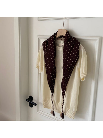 Scarvii - Polka Dot Tassel Triangle Scarf