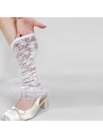 Cozyra - Heart Pattern Sheer Lace Leg Warmers