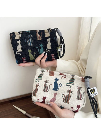 Close-up of Cosbai cat print mini travel bag showing detailed black cat illustration