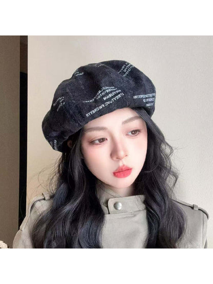Haila - Newspaper Letter Print Beret Hat