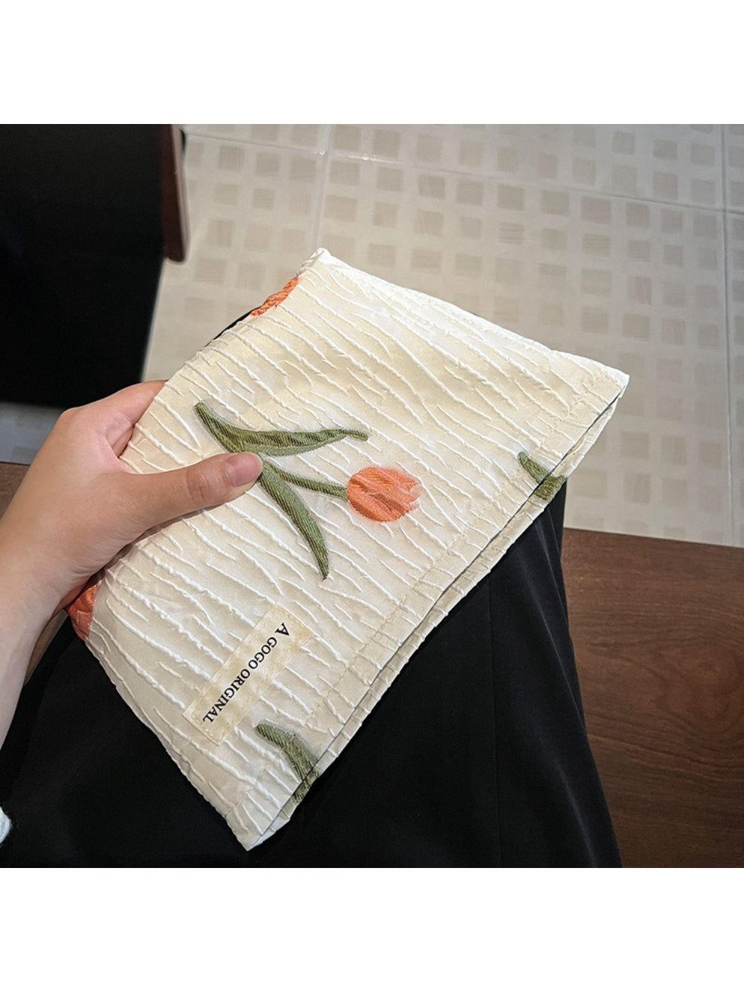 Cosbai – Tulip & Cherry Embossed Canvas Makeup Bag