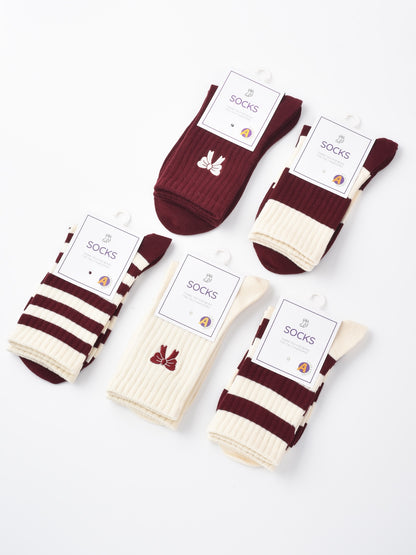 Rufia - Mid-Calf Socks with Bow & Stripe Pattern for Girls