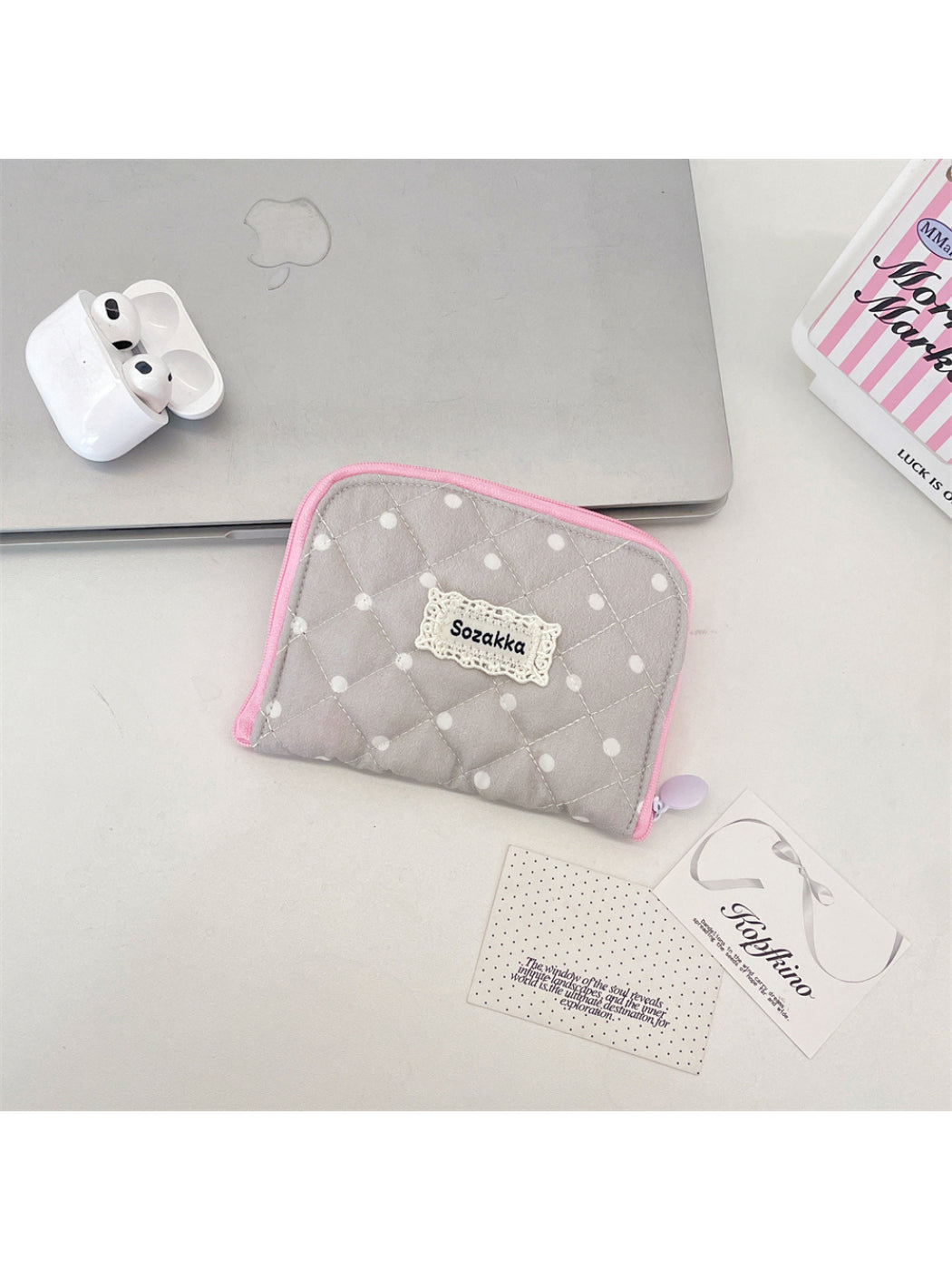 Cosbai - Polka Dot Diamond Quilted Zip Pouch