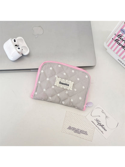 Cosbai - Polka Dot Diamond Quilted Zip Pouch