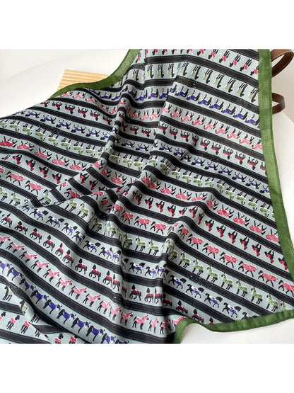 Scarvii - Stripe Animal Print Square Scarf