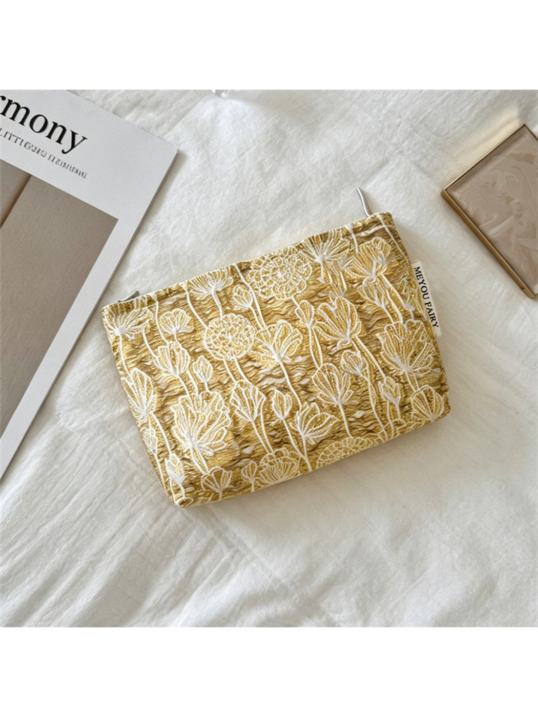 Cosbai - Antique Style Floral Zip Pouch Bag